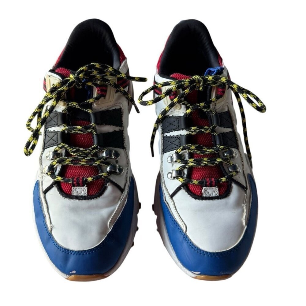 Zara Men's Sz 41 (8) Multi Pieced Summer Sneakers White Blue Red w/ Yellow Laces - Picture 2 of 11